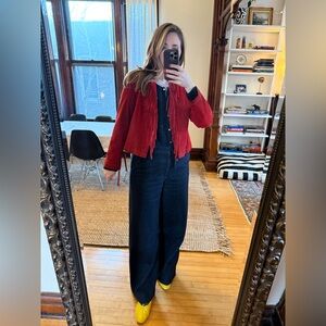 Red Genuine Suede Fringe Jacket with Gold Detailing